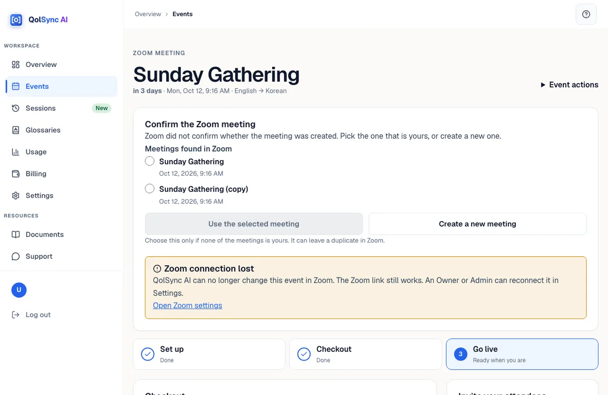 An event asking you to confirm which Zoom meeting is yours